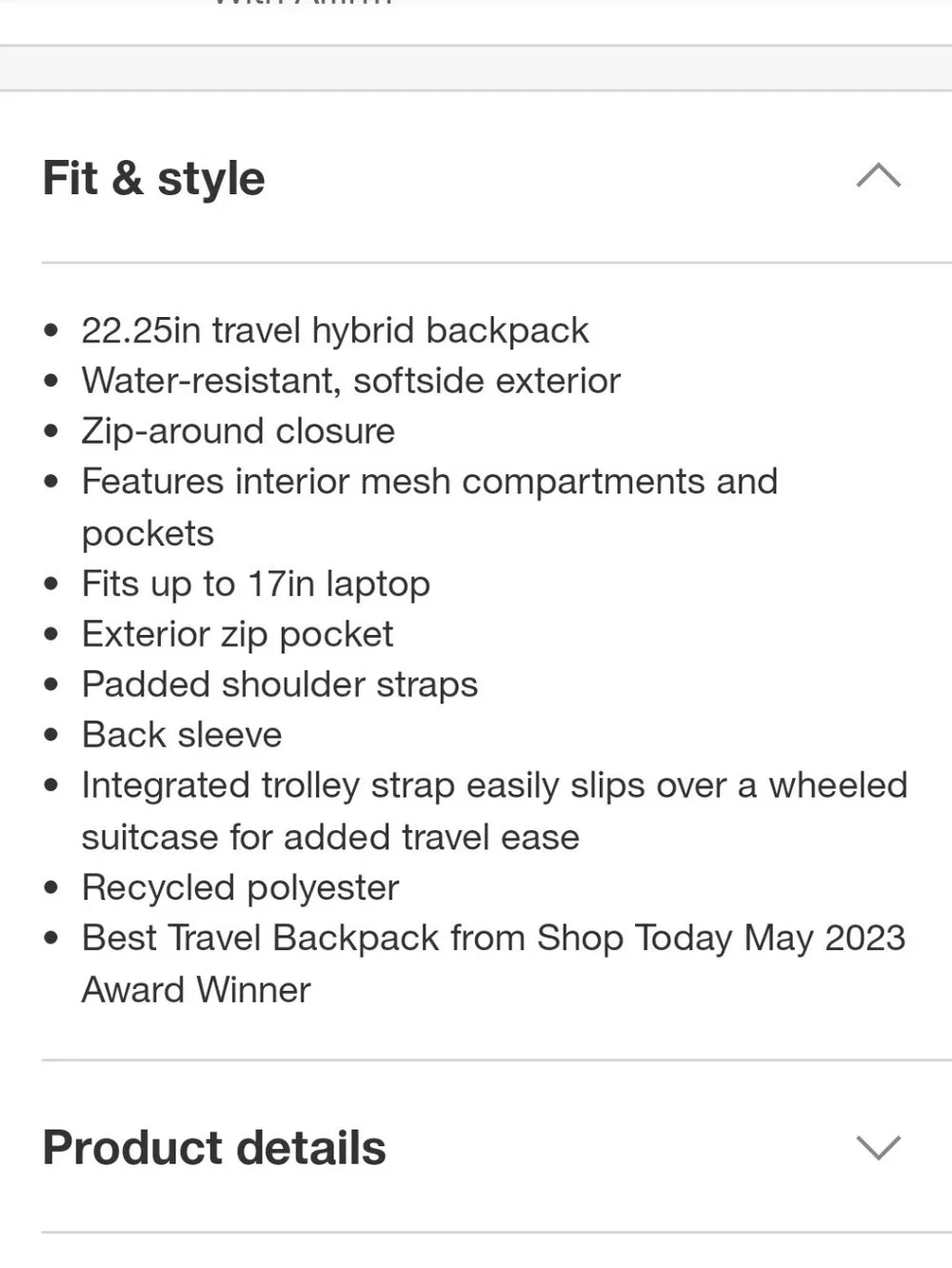 45L Open Story Backpack - NWT